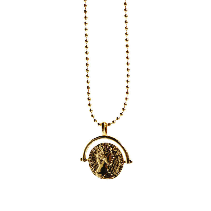 Venta al por mayor de cobre tridimensional en relieve figura disco colgante suéter collar
